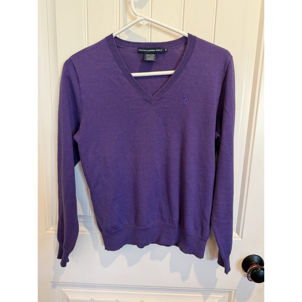 Ralph Lauren Golf Women’s M Purple Cotton Cashmere V-Neck Pony Sweater